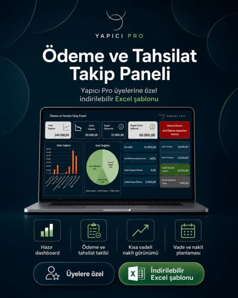 Ödeme ve Tahsilat Takip Paneli indirilebilir Excel şablonu
